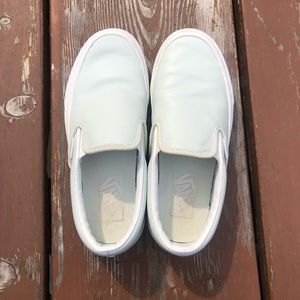 mint green leather slip-on vans